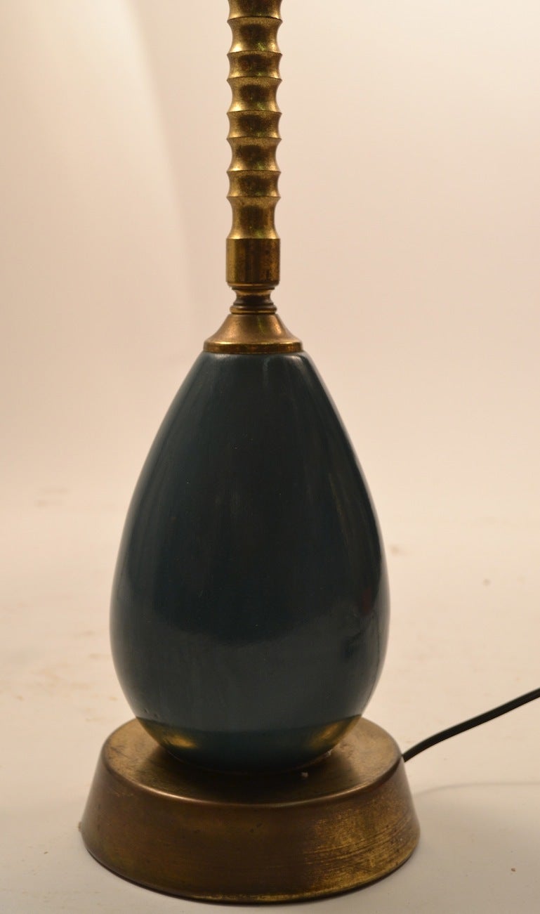 Mid-20th Century Pair of Brass and Ceramic Decorative Table Lamps