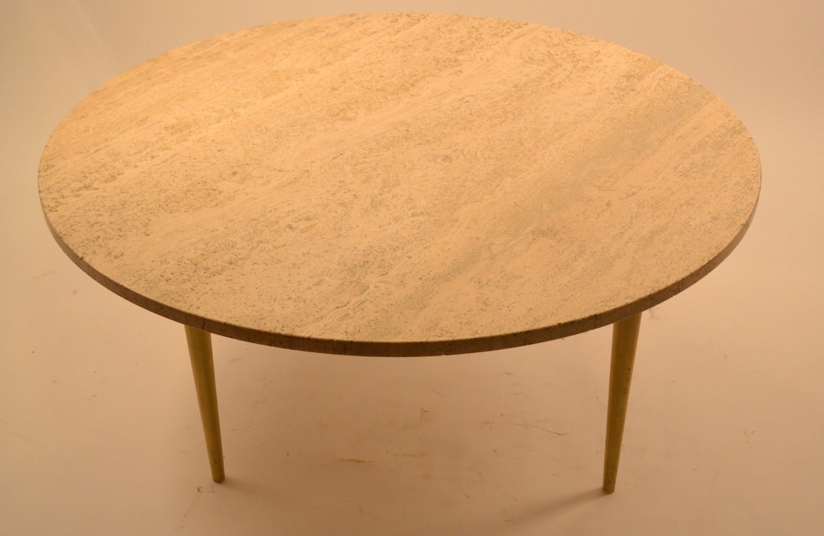 Mid-Century Modern Italian Round Marble Top Coffee Cocktail Table For Sale