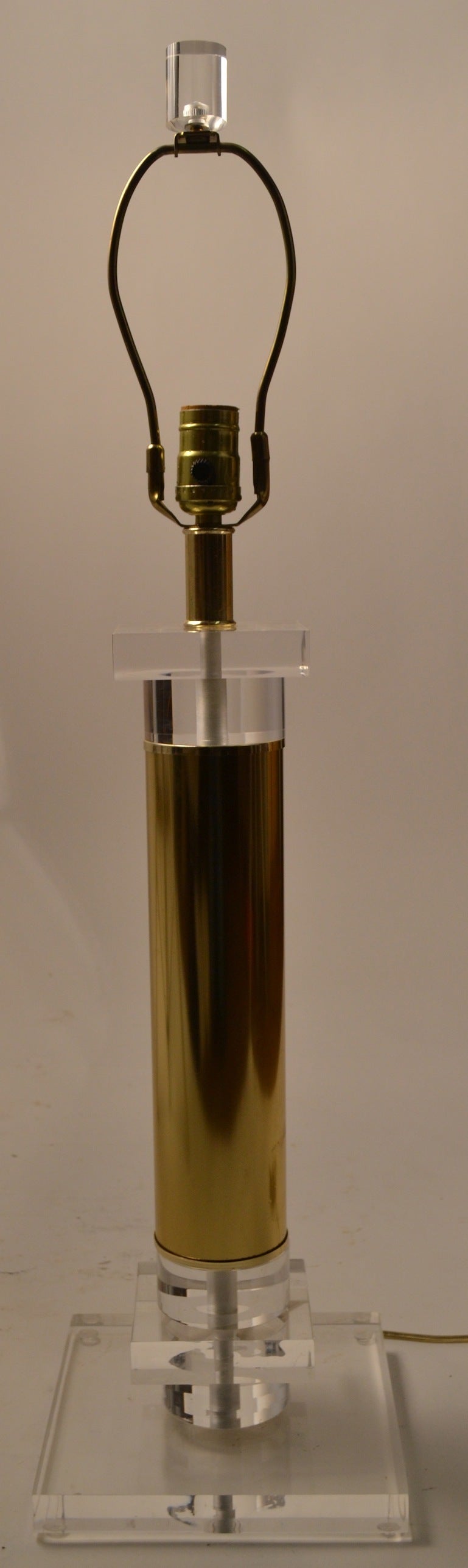Lucite and Brass Column Lamp