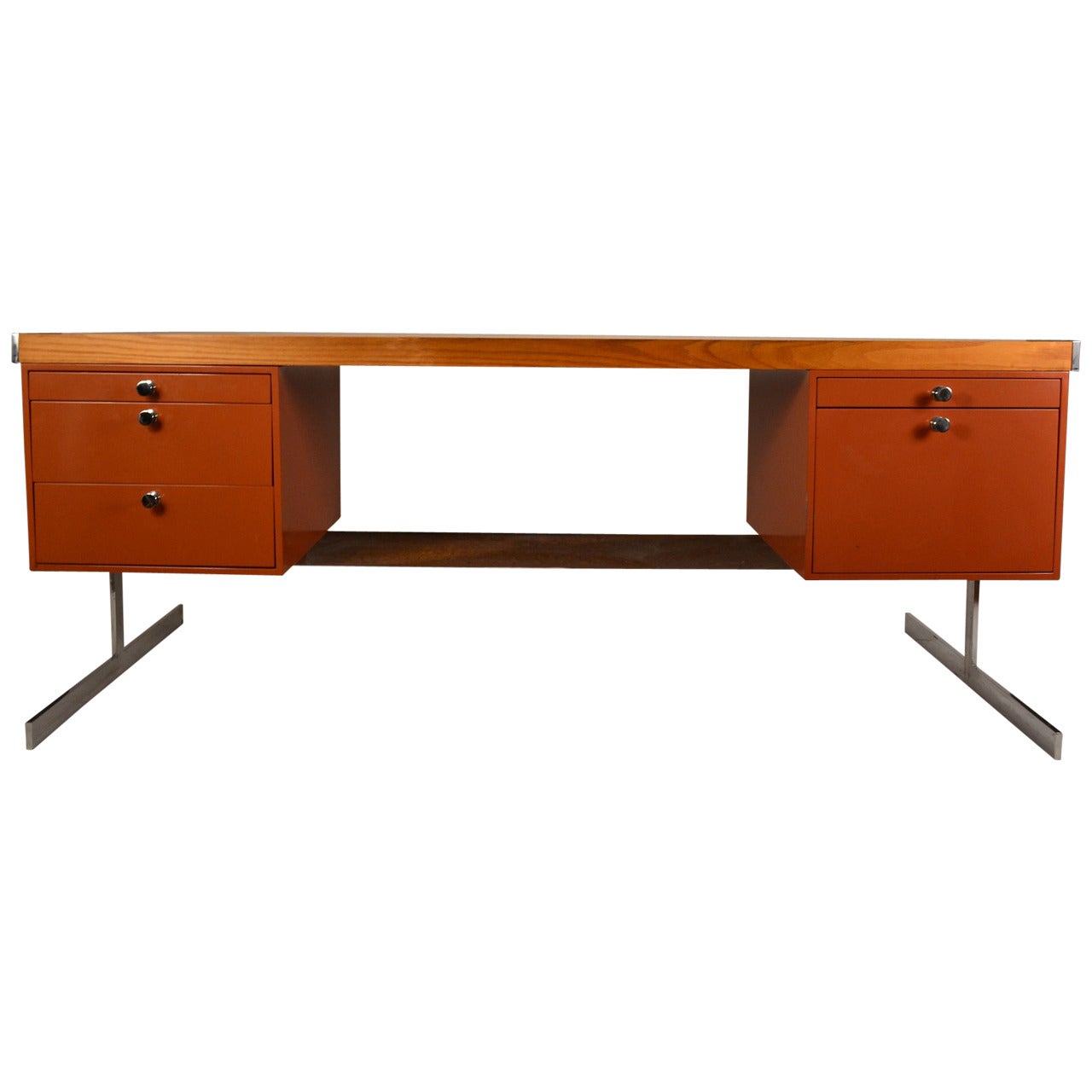Metal and Wood Large Flat Top Desk at 1stDibs | large flat desk, large ...
