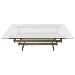 Stacked Aluminum Block Base Glass Top Coffee Table