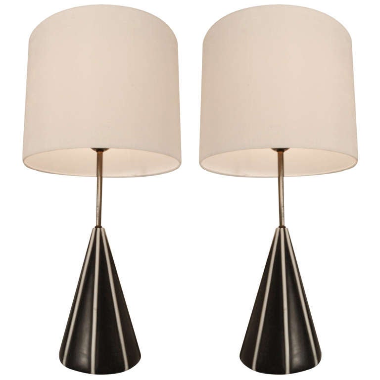 Chic Black and White Cone Form Table Lamps at 1stDibs