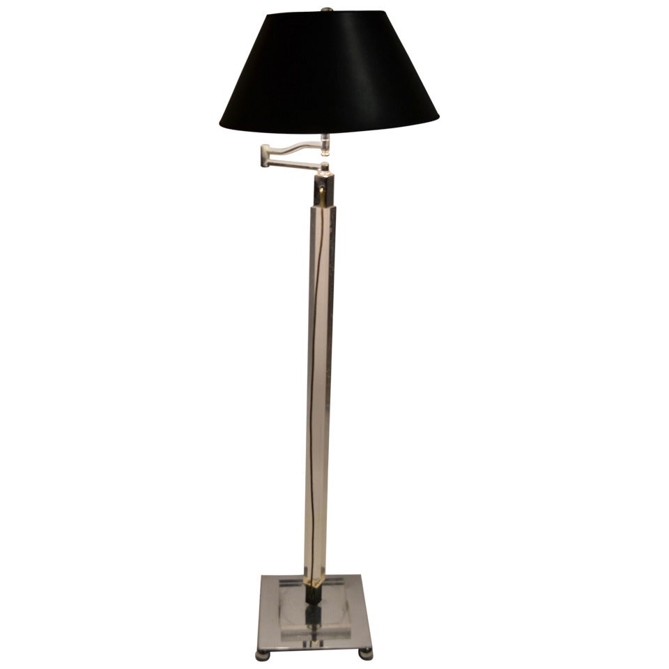 Lucite and Chrome Swing Arm Floor Lamp For Sale