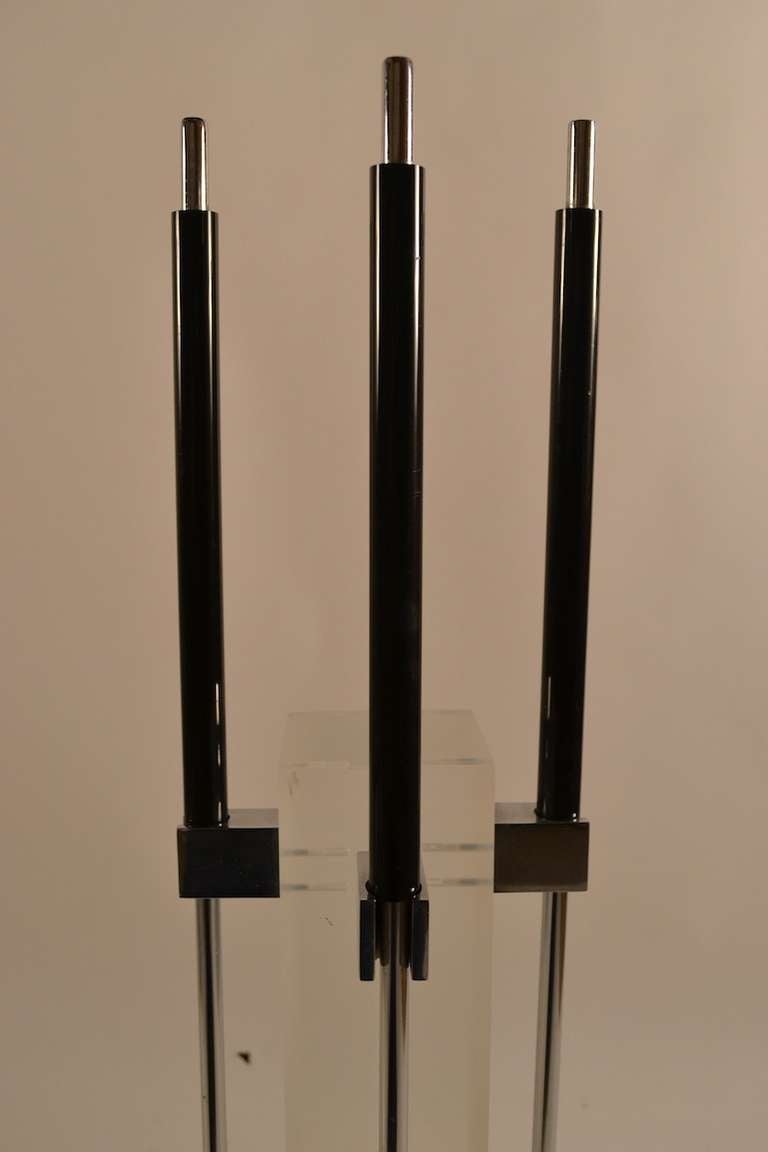 Italian Rare Complete Lucite and Chrome Fireplace Set For Sale