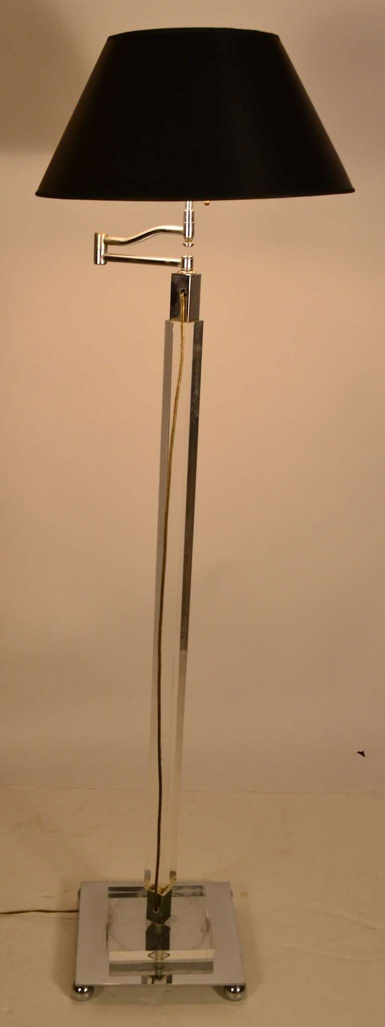 Mid-20th Century Lucite and Chrome Swing Arm Floor Lamp For Sale