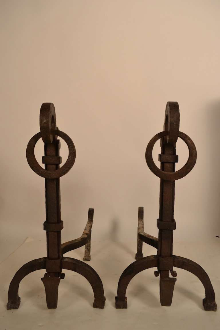Arts and Crafts and Art Deco influenced period Andirons - well executed and high quality craftsmanship.