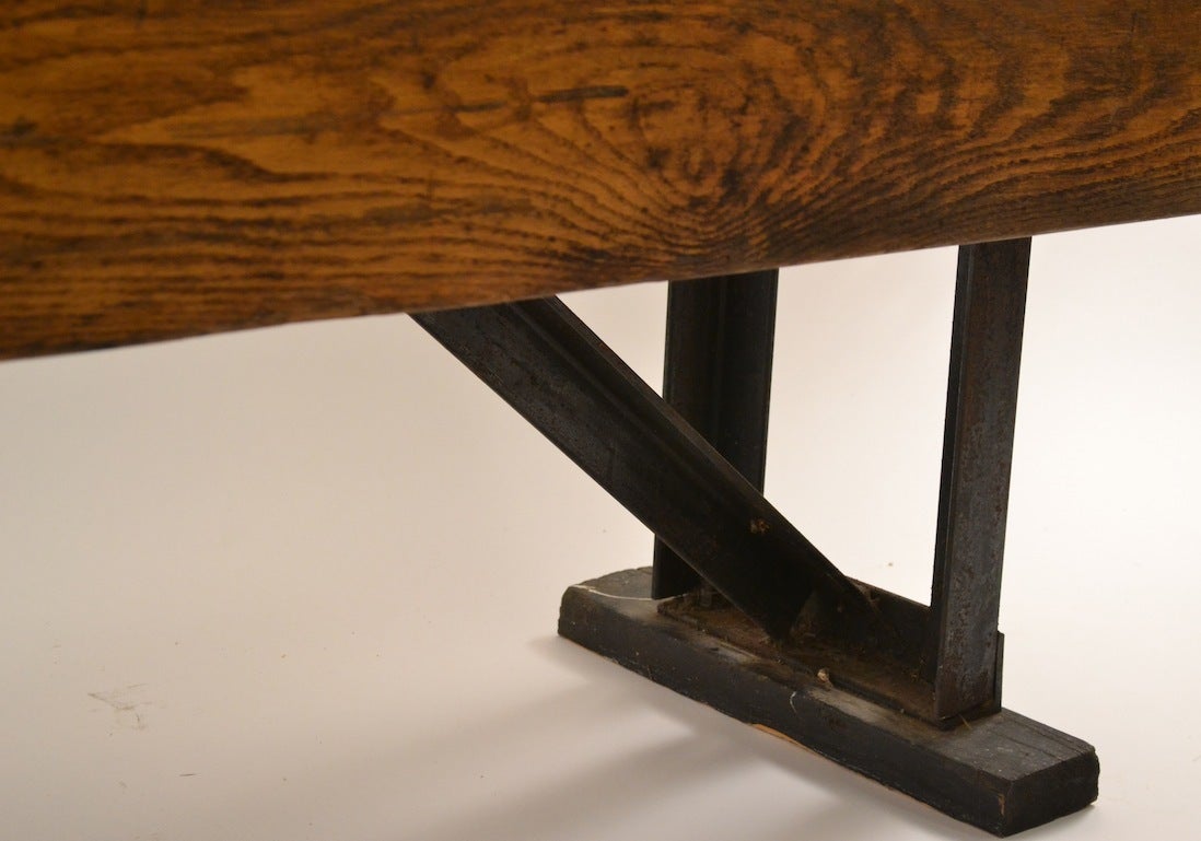 American Industrial Bench with Angled Steel Legs and Thick Solid Wood Top