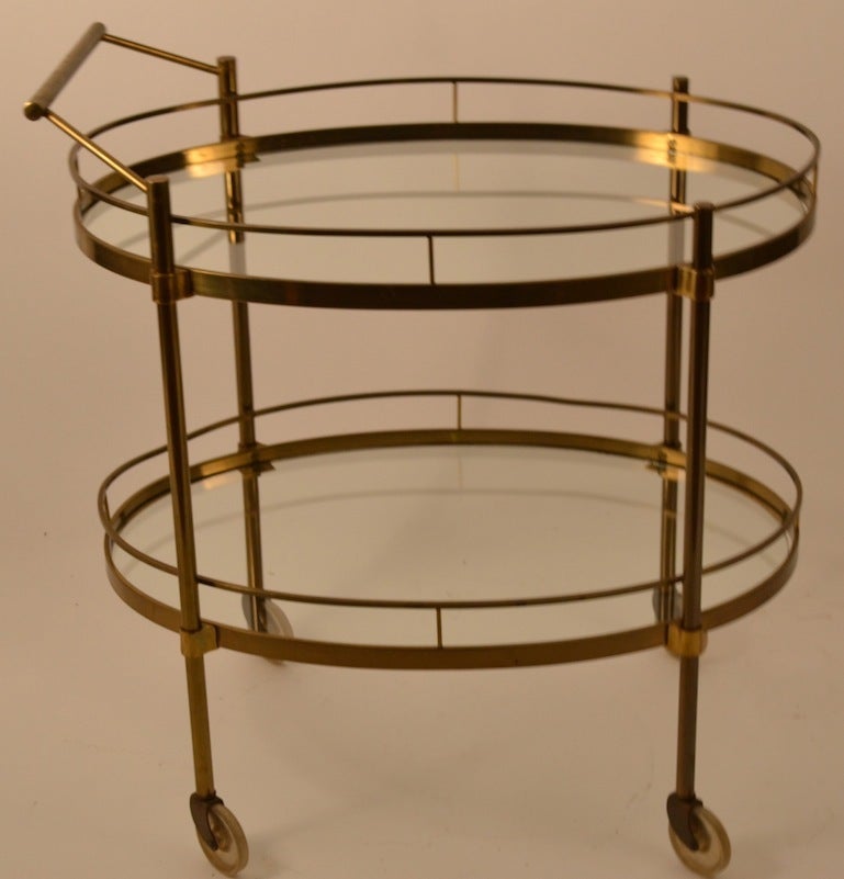 Italian Brass and Glass Serving Oval Bar Cart