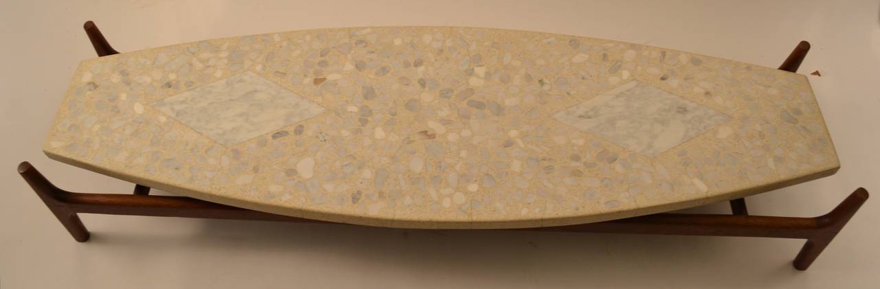 Travertine Surfboard, Terrazzo-Top Coffee or Cocktail Table For Sale