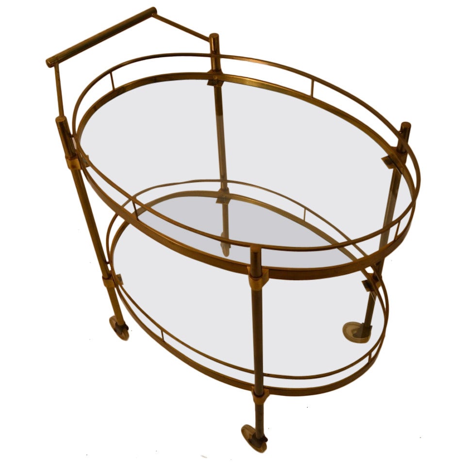 Brass and Glass Serving Oval Bar Cart