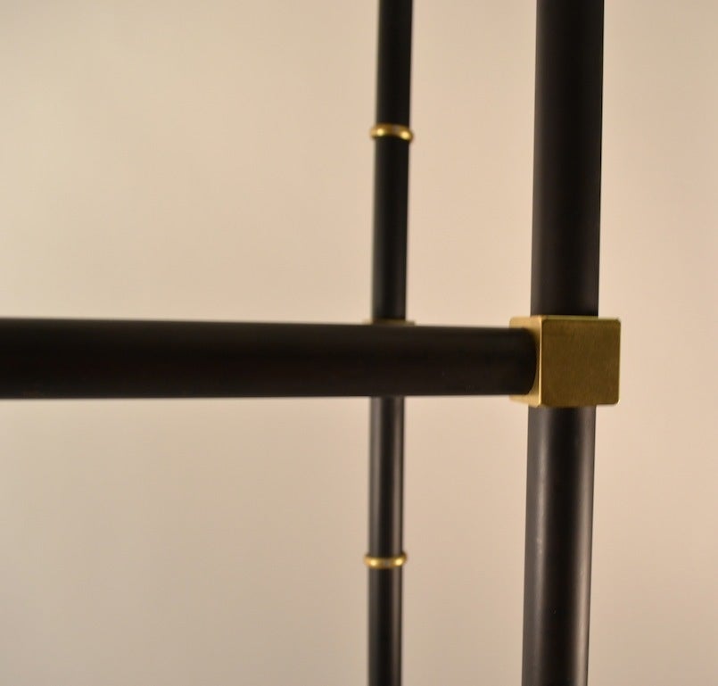 Pair of Matte Black and Brass Finish, Glass Shelf Etageres