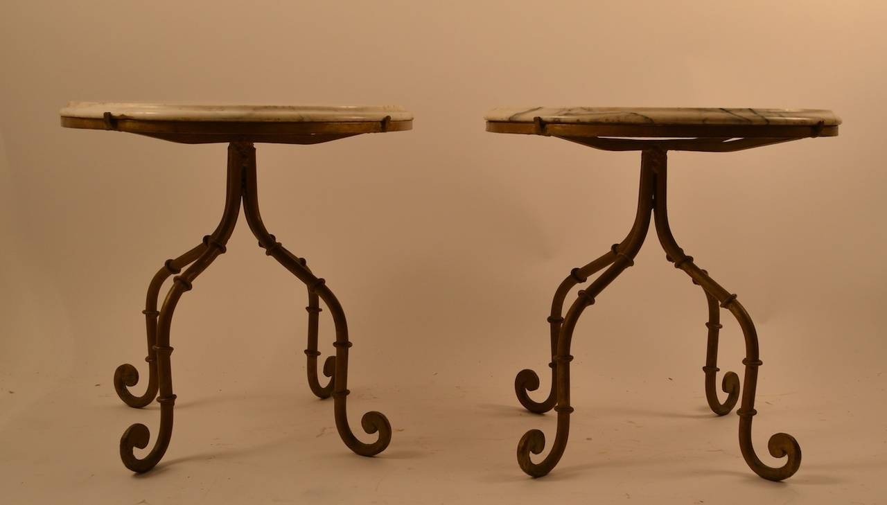 Pair of Marble-Top Tables with Iron Bases In Good Condition In New York, NY