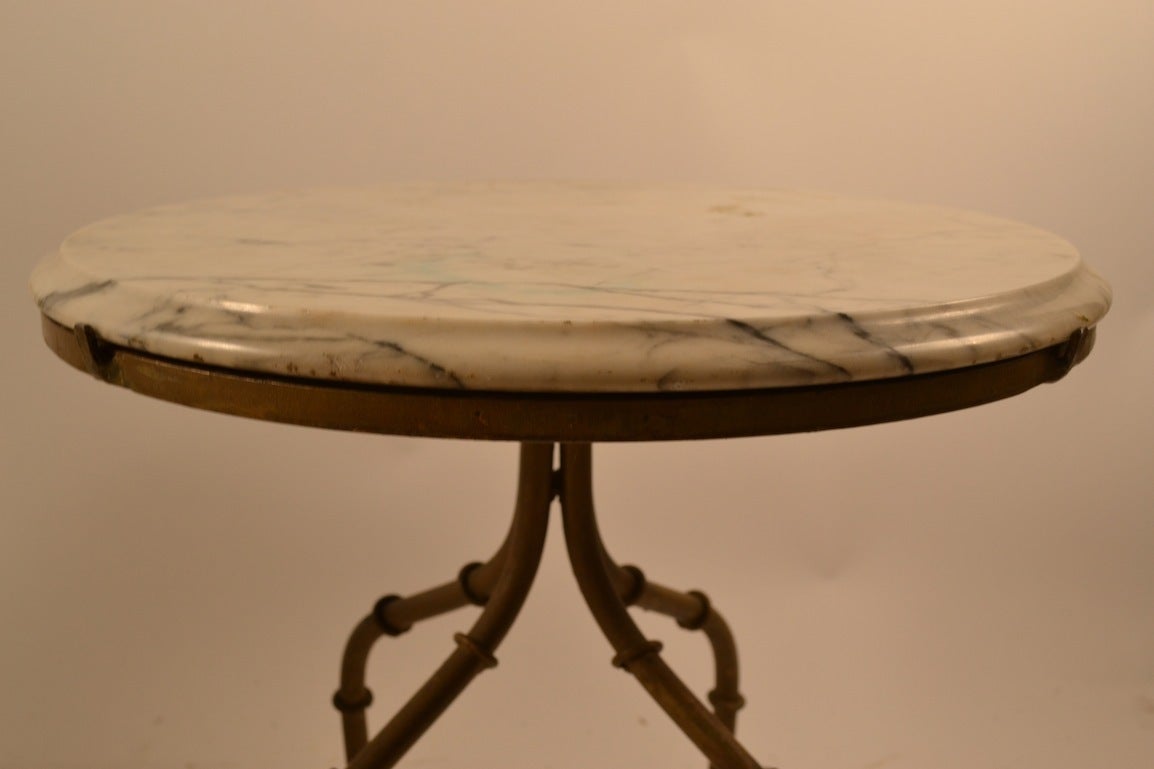 Spanish Colonial Pair of Marble-Top Tables with Iron Bases