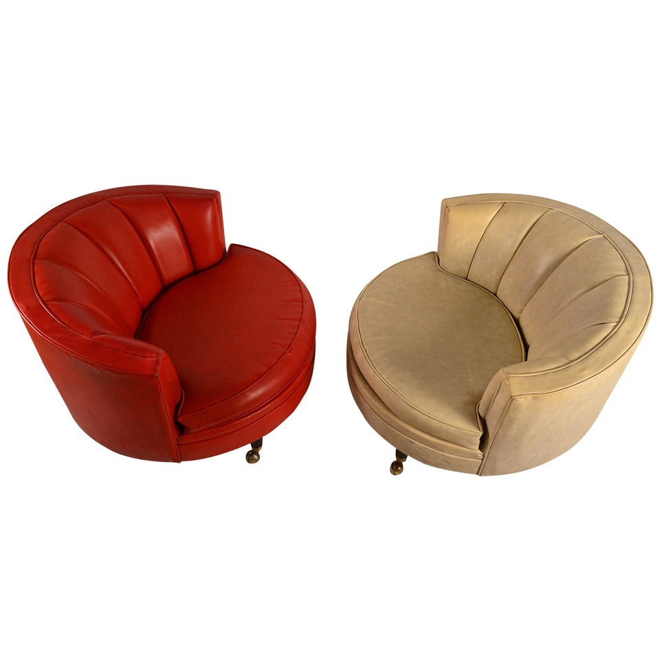 Pair of Vinyl Circle Chairs For Sale
