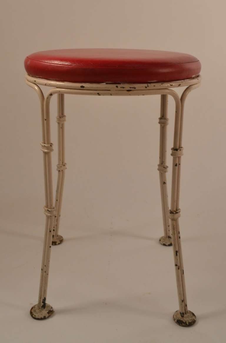Mid-Century Modern Wrought Iron Pouf Stool From Kutcher's Resort One of Ten Available