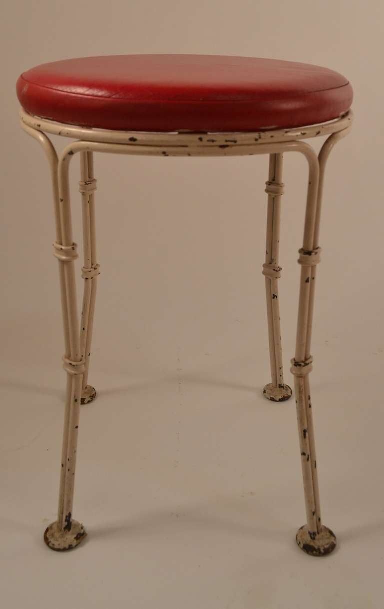 Stylish and well made stool from famous Borscht Belt Catskill NY resort, Kutcher's. We have ten of these available, if you need a large set.