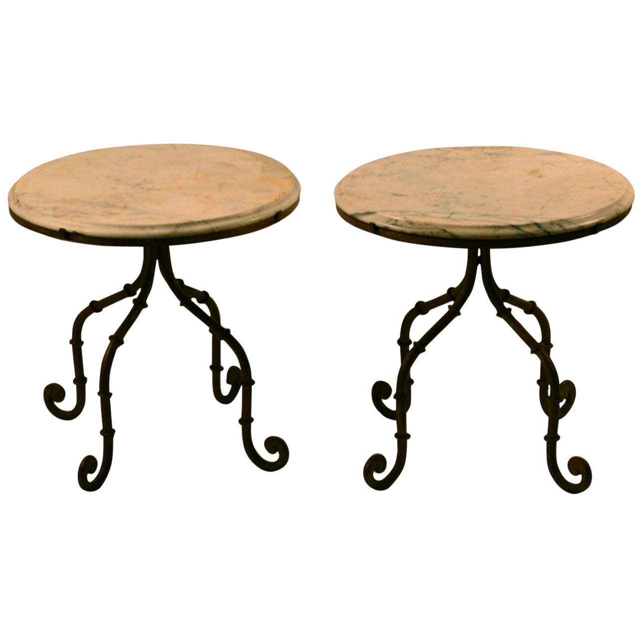 Pair of Marble-Top Tables with Iron Bases