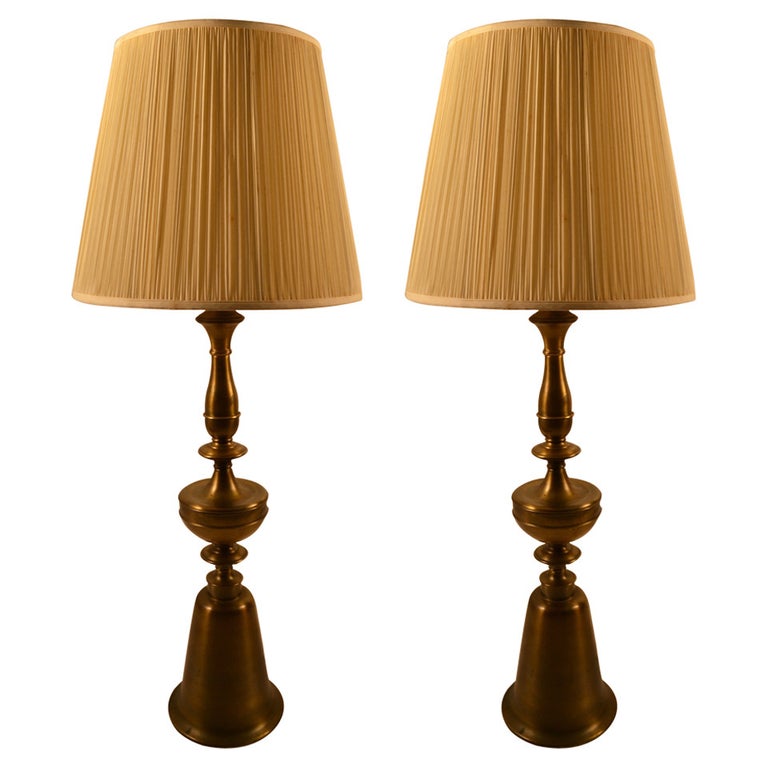 Pair of Tall Brass Table Lamps at 1stDibs