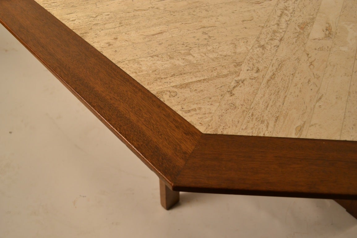 Harvey Probber Octagonal Travertine, Marble-Top Table In Excellent Condition In New York, NY