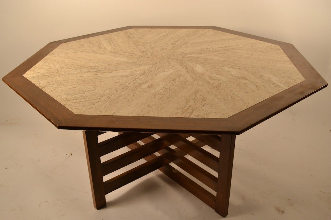 Mid-Century Modern Harvey Probber Octagonal Travertine, Marble-Top Table