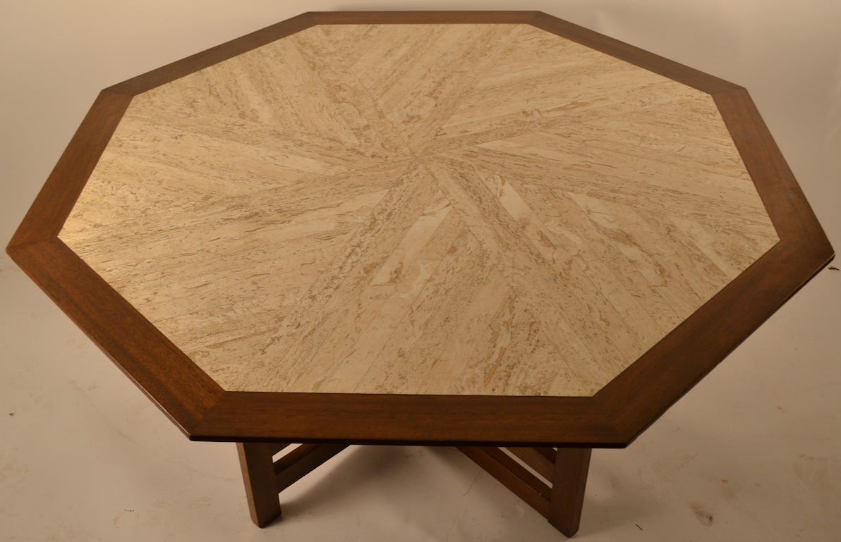 American Harvey Probber Octagonal Travertine, Marble-Top Table