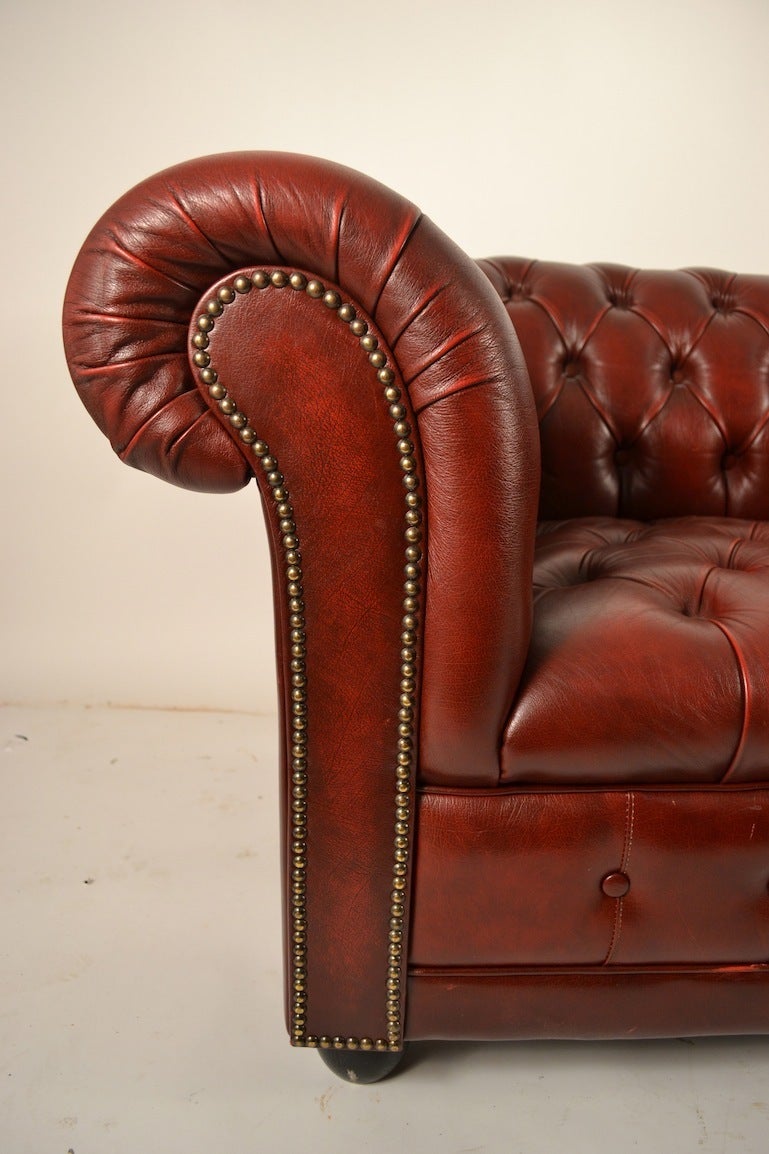 Mid-20th Century Burgundy Leather Chesterfield Loveseat