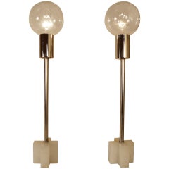 Pair Chrome and Alabaster Lamps