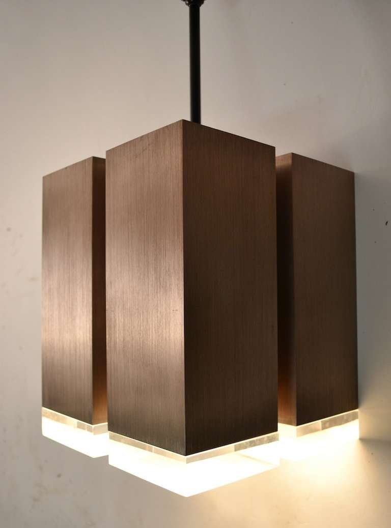 Four-Light Brushed Aluminum and Cast Lucite Cubist Light Fixture