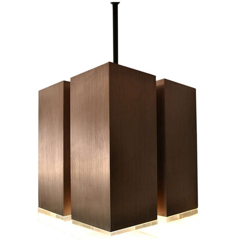 Four Light Brushed Aluminum And Cast Lucite Cubist Fixture Four Light Brushed Aluminum And Cast Lucite Cubist Fixture 1