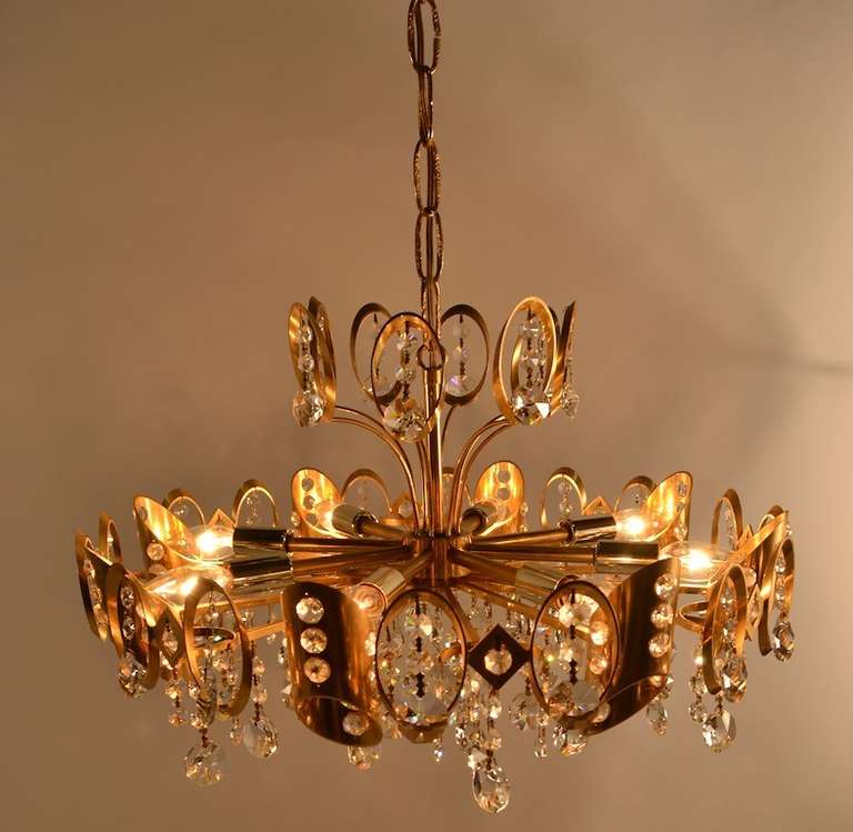 Metal Sciolari Gold and Crystal Chandelier For Sale