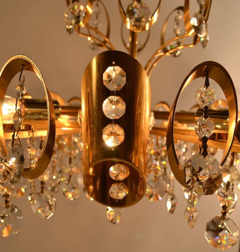Mid-20th Century Sciolari Gold and Crystal Chandelier For Sale