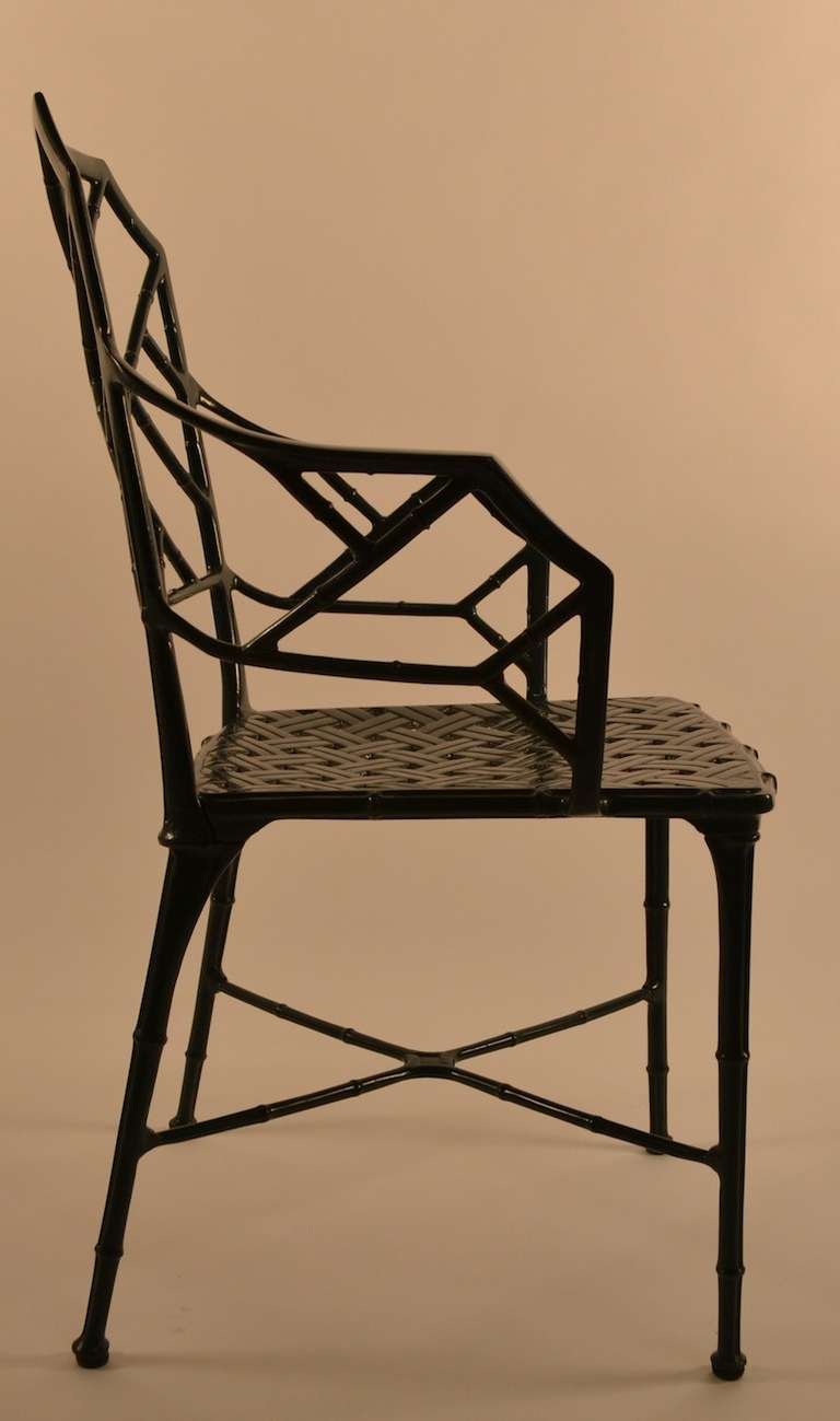 Set of Six Brown Jordan Cast Aluminum Faux Bamboo Dining Chairs