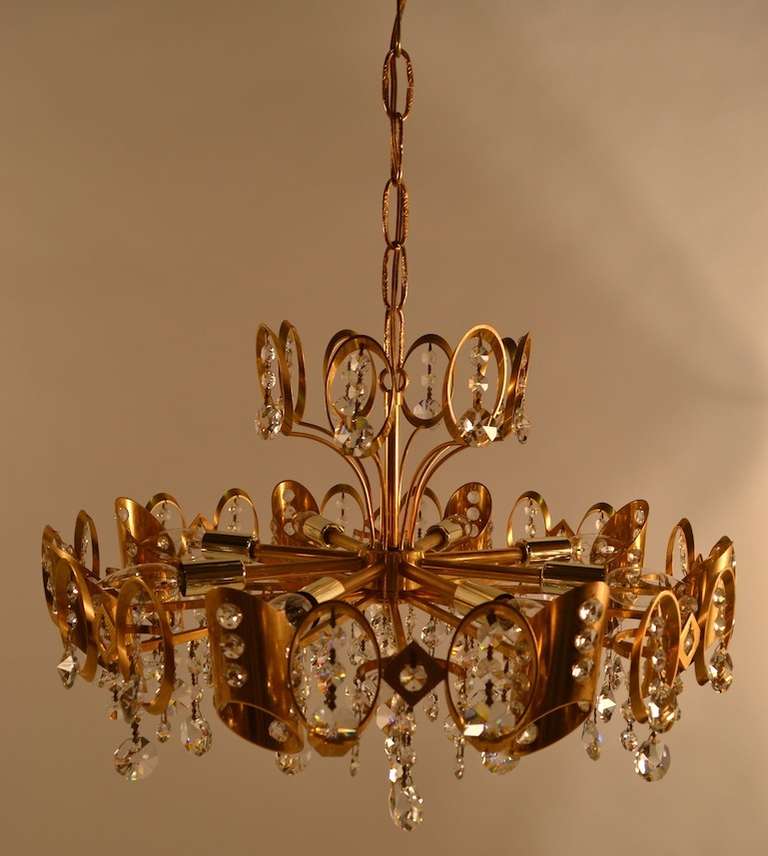 Swedish Sciolari Gold and Crystal Chandelier For Sale