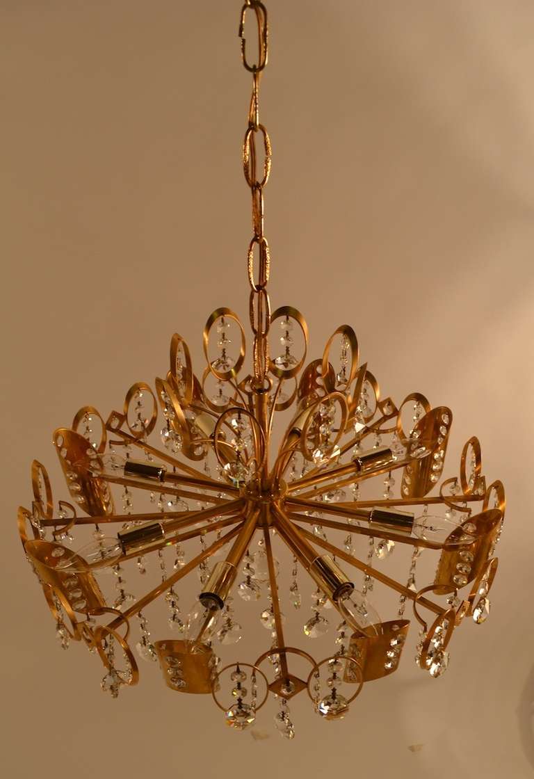 Mid-Century Modern Sciolari Gold and Crystal Chandelier For Sale