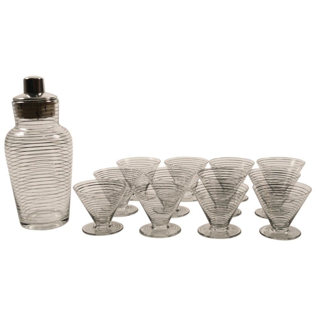 13-Piece Silver Band Art Deco Cocktail Set