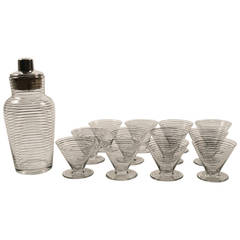 Vintage 13-Piece Silver Band Art Deco Cocktail Set