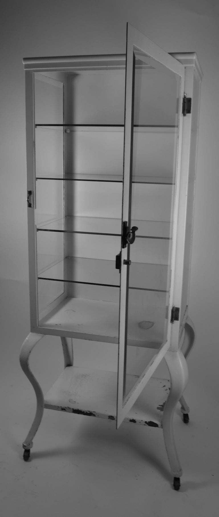 Industrial Glass Top Cabriole Leg Medical Cabinet