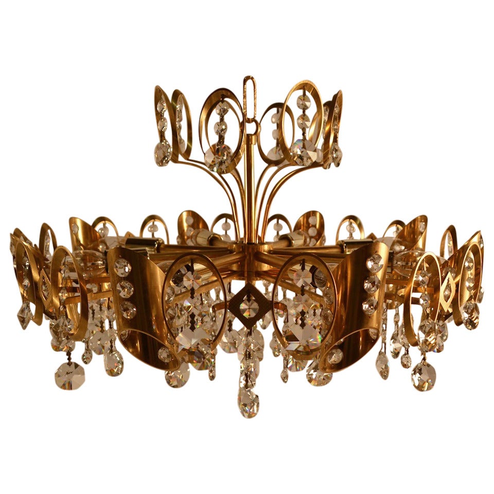 Sciolari Gold and Crystal Chandelier For Sale