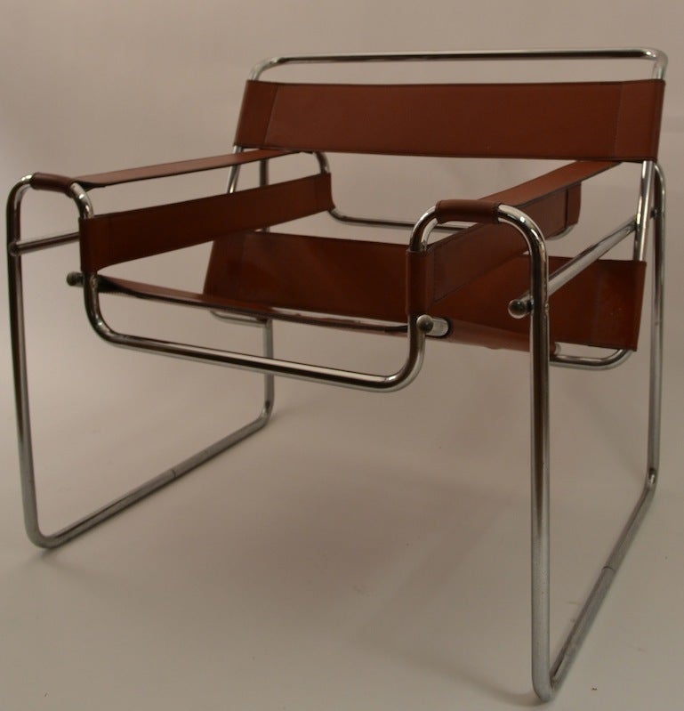 Italian Brown Leather and Chrome Wassily Chair