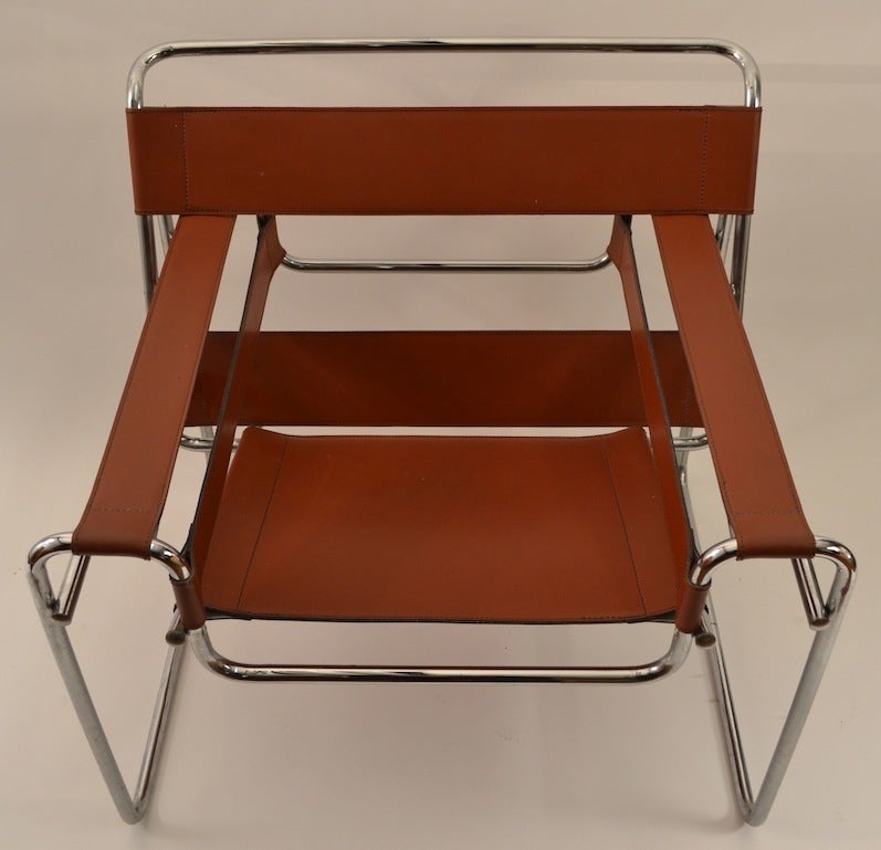 International Style Brown Leather and Chrome Wassily Chair