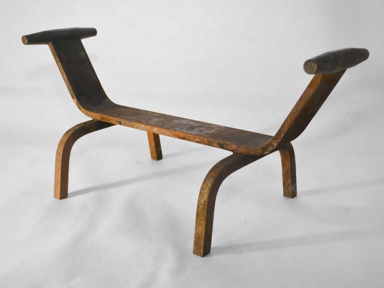 Pair Iron / Brass Modernist Andirons