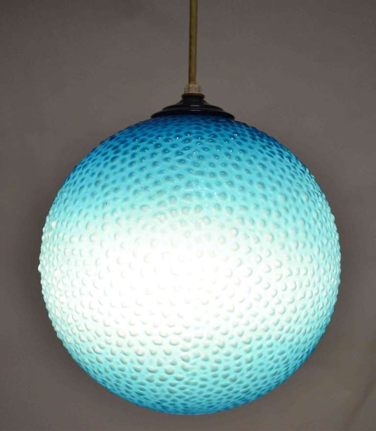 Textured Blue Glass Hanging Ball Globe