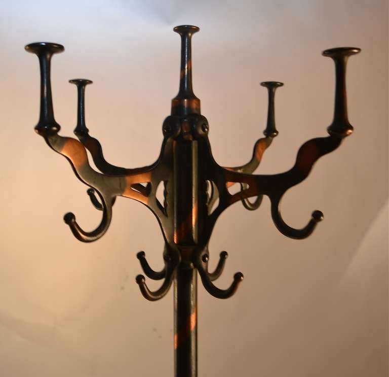 Early Industrial style free standing Coat, Hat rack. Solid and stable, original finish, excellent condition.