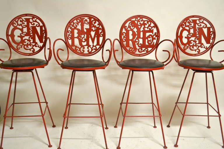 Fun set of four swivel, arm rest counter, or bar stools. Set consists of 2 