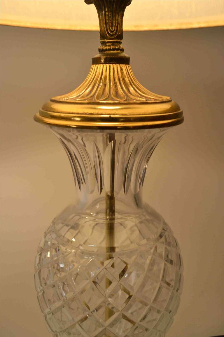 Hollywood Regency Pair of   Formal Classical Revival Style Glass and Brass  Lamps c 1940/1960's For Sale