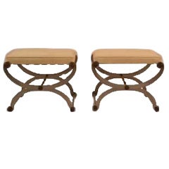 Pair Neo Classical Benches Solid Aluminum and Brass bases 