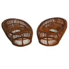 Pair Franco Albini Tub Lounge Wicker Chairs