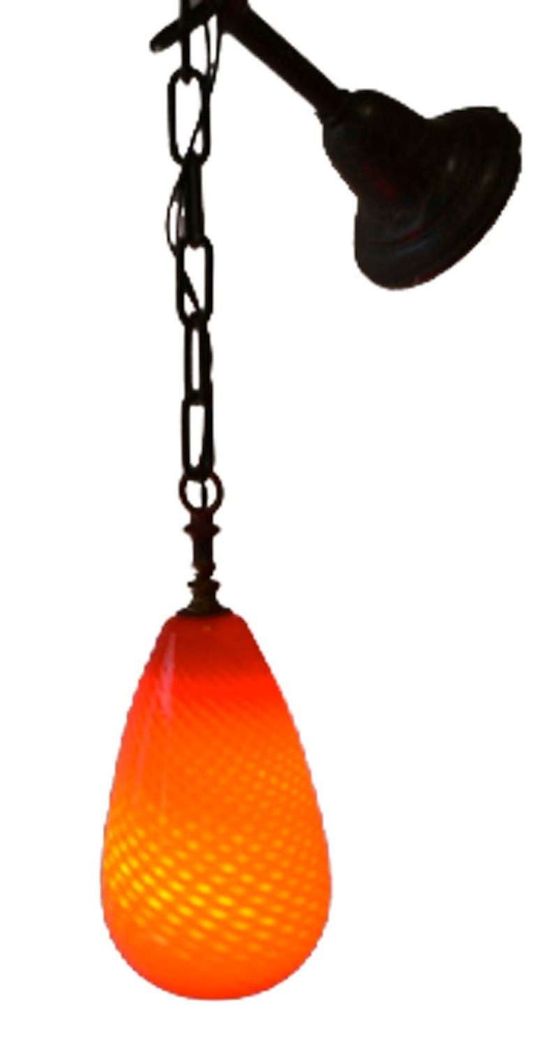 Italian art glass pendant shade, tomato red, with controlled bubble inclusions. Probably by 
