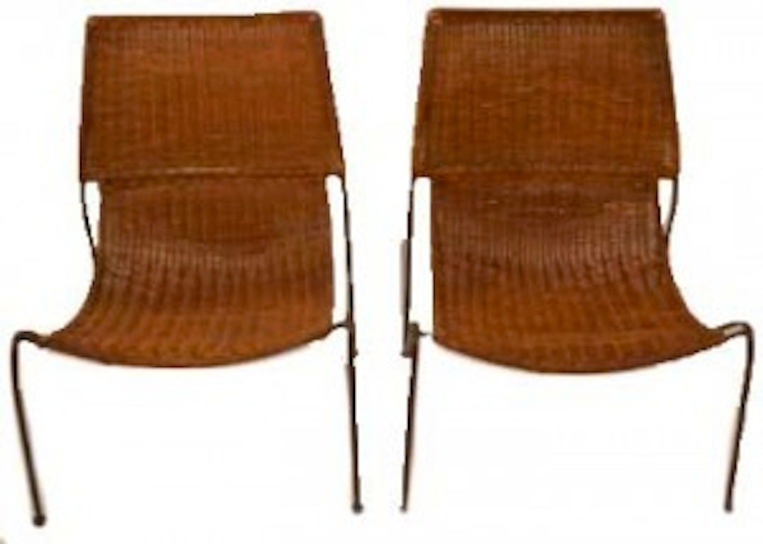 Frederick Weinberg Iron and Wicker Sling Chairs