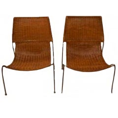 Frederick Weinberg Iron and Wicker Sling Chairs